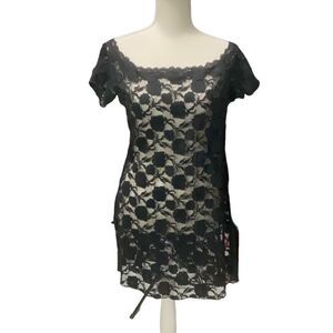 UndercoverWear Black Floral Lace Sheer Sexy Chemise Off the Shoulder Stretch M
